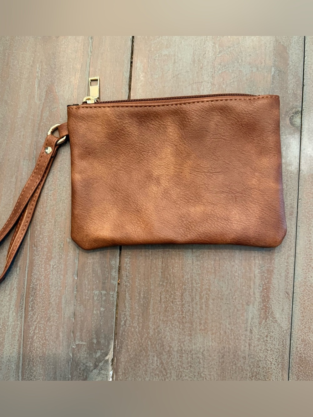 Leather Wristlet Clutch - Brown